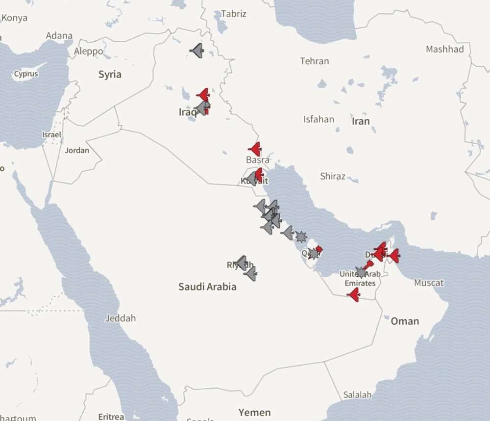 Iranian drones and missiles hit regional oil fields, airports, military bases, and ports (March 13-16 updates)