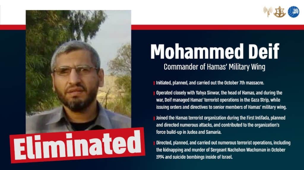 Israel confirms Hamas commander Muhammed Deif killed in airstrike - FDD's  Long War Journal