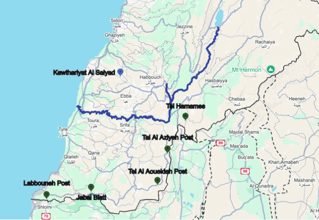 Map showing IDF airstrike on Hussain Ali Nasr