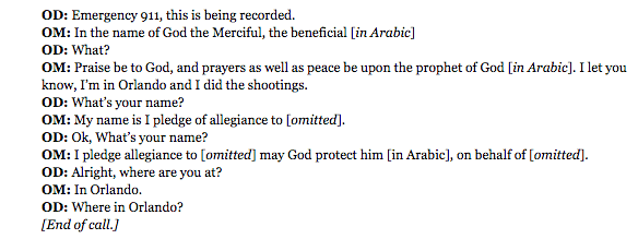 Excerpts from Omar Mateen's 911 Call