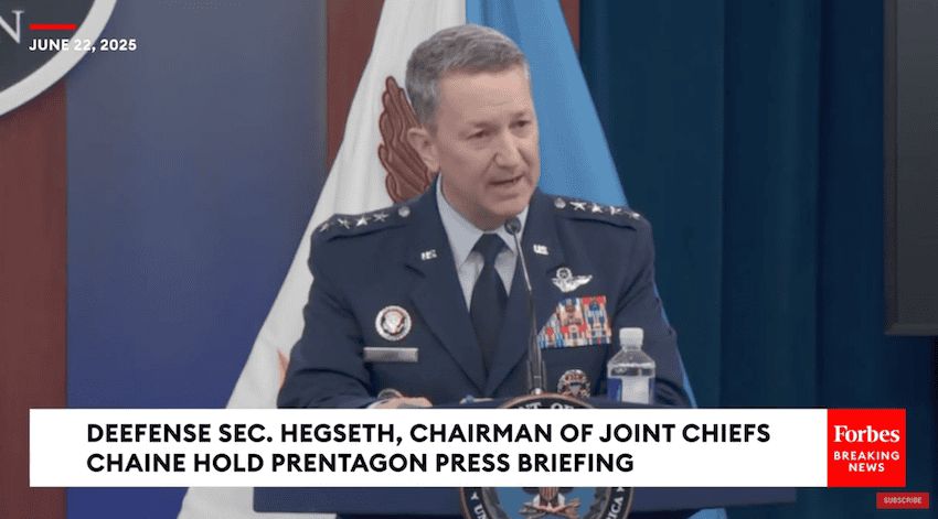 US strike inflicts “severe damage and destruction” on 3 Iranian nuclear facilities, CJCS Caine states