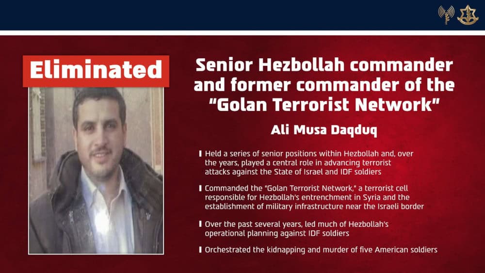 IDF confirms killing Hezbollah commander responsible for creating Iran-backed militias in Iraq